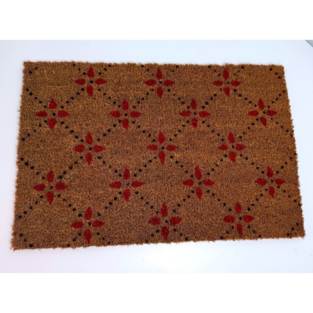 IKEA Kollektor Doormat 705.427.25 Natural Coir Red Floral Diamond 16x24